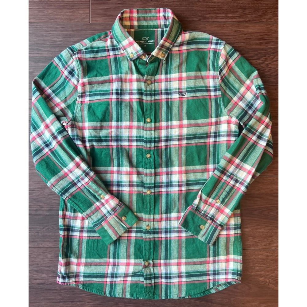 Vineyard Vines Green Pink Plaid Flannel Button Down Shirt Womens Medium